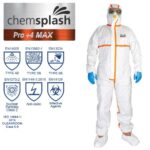 Sterilus, antistatinis kombinezonas Chemsplash Pro +4 2597, 4B/5B/6B, baltas (1vnt)